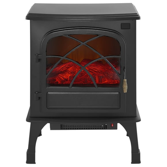 KFFKFF 25.5inch Freestanding Fireplaces, 1500W 5120BTU Portable Electric Fireplace Stove Heater, with Overheating Protection,Adjustable Flames,Timer, Remote, Black