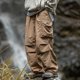 thumbnail image 2 of Pantalones de paracaídas con doble pliegue para hombre - Pantalones cargo con bolsillos grandes, nailon y spandex, M-XXXL, 2 of 7