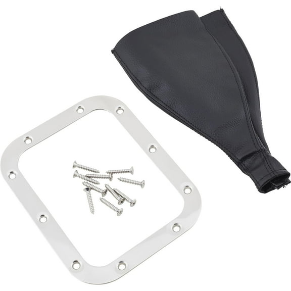 Rectangular Vinyl Shifter Boot - Polished Stainless Steel Base - Trim-to-Length Design - Easy Installation - 6.75 x 5.25 Inch - Ideal for Hot Rods and Muscle Cars