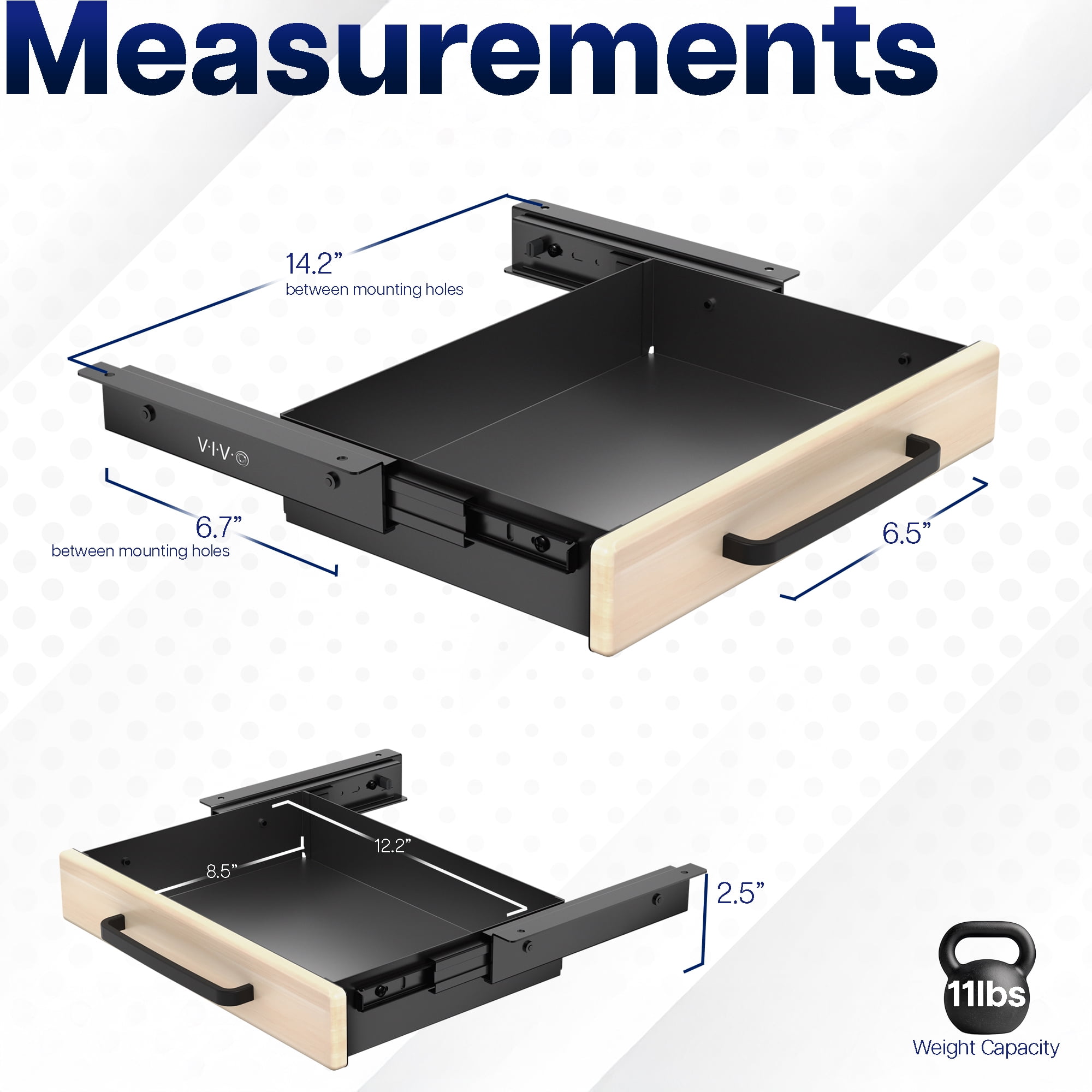 VIVO Light Wood Space Saver Sliding Under Desk Storage Drawer with Pull Handle