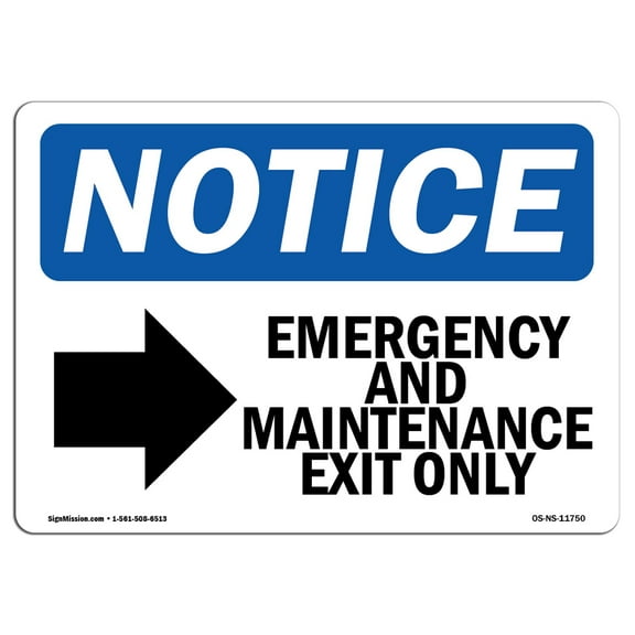 OSHA Notice Signs - Emergency And Maintenance Exit Sign With Symbol | Decal | Protect Your Business, Work Site |  Made in the USA