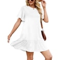 thumbnail image 6 of SHIBEVER Summer Dresses for Women Short Sleeve Crewneck Shirt Dress Casual Ruffle Hem Swimming Skirts Loose Mini Dresses, 6 of 9