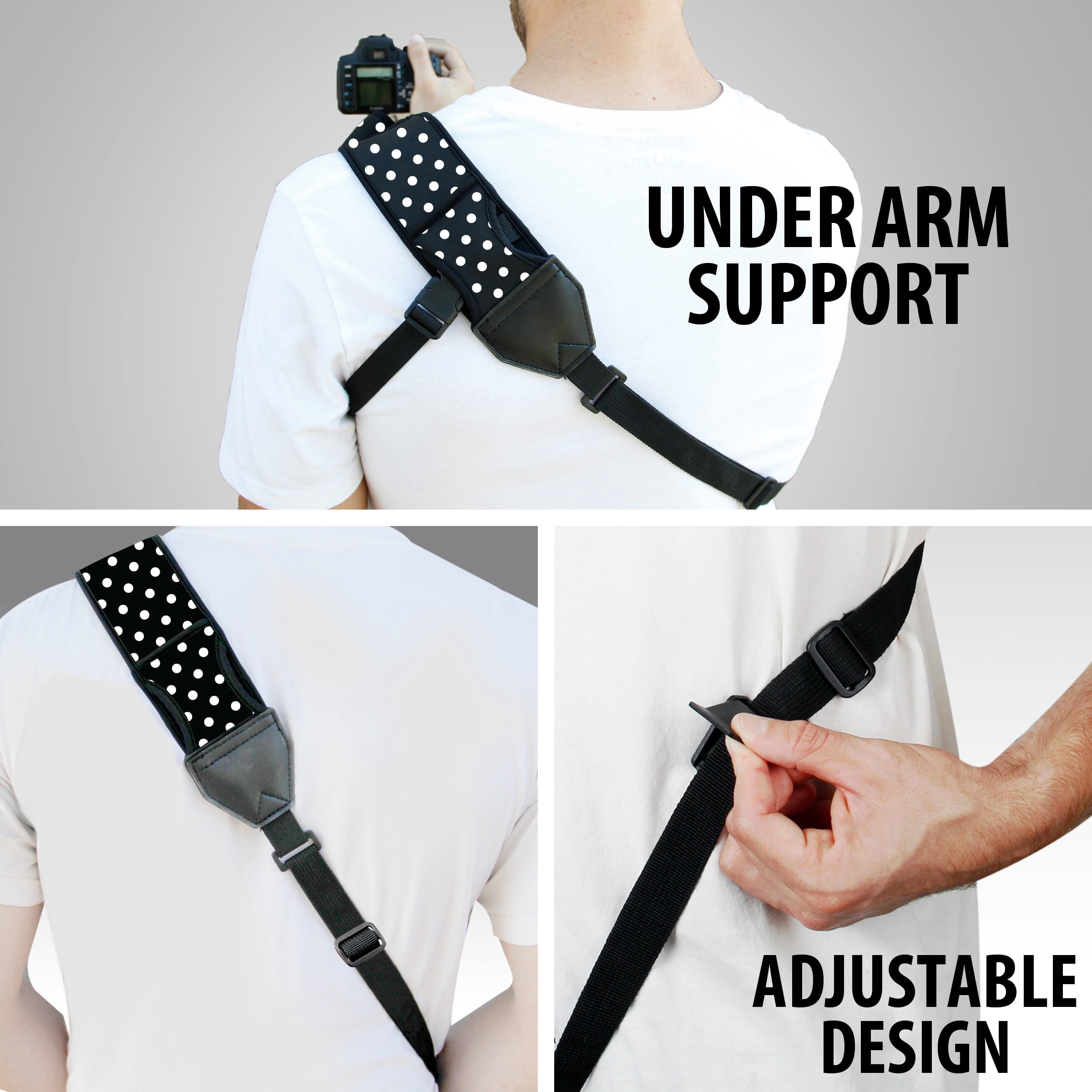 USA GEAR TrueSHOT Rapid Fire Camera Neck Strap Sling, Polka Dot