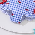 thumbnail image 4 of Gyujnb Plaid Cherry Print Long Sleeve One-Piece Swimsuit with Ribbon for Summer Beach (Baby),6-9 Months, 4 of 7