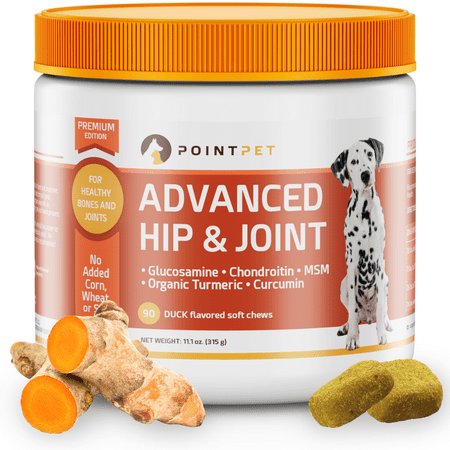UPC: 0850397007294 | POINTPET Advanced Hip and Joint Supplement for Dogs with Glucosamine MSM Chondroitin Omega 3 6 Organic Turmeric – Improves Mobility and Reduces Hip Dysplasia Arthritis Pain Relief 90 Soft Chews