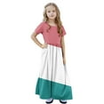 thumbnail image 6 of Summer Saving Clearance! Ashirexll Summer Dresses for Teens, Girls Dresses Size 10-12, Girls Summer Dress with Pockets Fashion Color Matching Short Sleeve Round Neck Long Dress for Children 4-14, 6 of 7