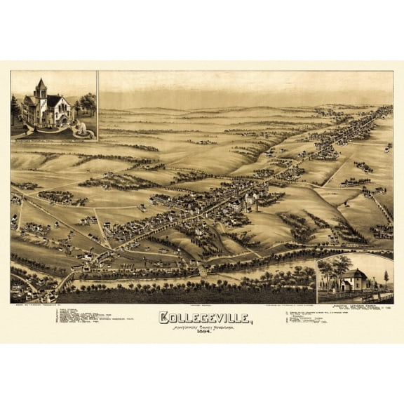 Antique Map of Collegeville Pennsylvania 1894 Montgomery County Canvas Art - (18 x 24)