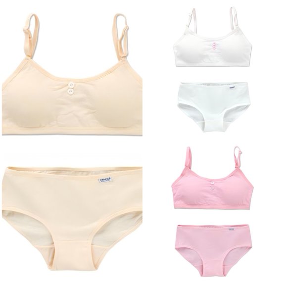 LYMAYTER Girls Breathable Wirefree Training Bras Teen Girls Adjustable Strap Seamless Bralette Panty
