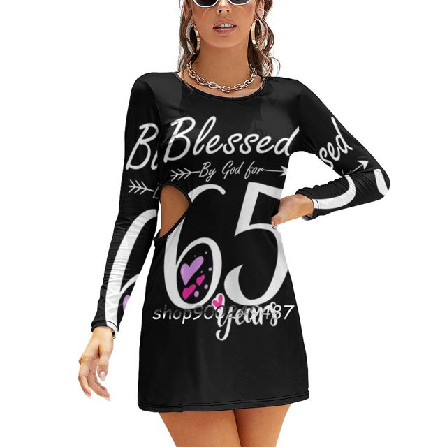 Cadeau d'Anniversaire 65 Ans pour Femmes et Béni pour 65 Ans Robe à Encolure Carrée Robe d'Été Douce Robe Élégante à Imprimé Halter pour Femmes