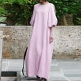 thumbnail image 3 of Bigersell Knee Length Dress for Women Fashion Cotton and Linen Crewneck Loose Puff Sleeve Short Sleeve Solid Long Dress Female formal Dress Women Skater Dresses, Style 36480, Purple 4XL, 3 of 8