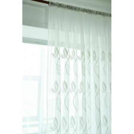 1pair 100 250cm Embroidery Leaves Feather Bedroom Curtain Tulle