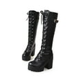 thumbnail image 2 of YLYL Women's Platform Knee High Boots Buckle Round Toe Chunky High Heel Lace up Goth Punk Combat Military Boots, 2 of 9