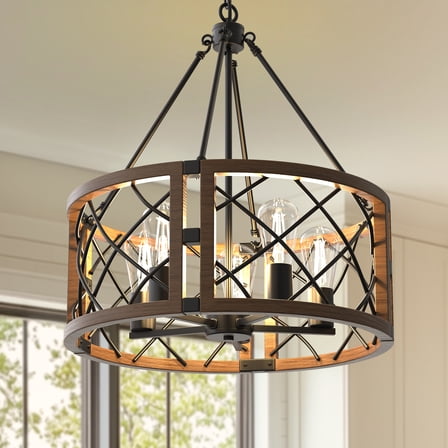 YANSUN 20 in 5-Light Black Farmhouse Chandelier with Adjustable Chain for Dining Room, Kitchen Island, Bedroom, Entryway