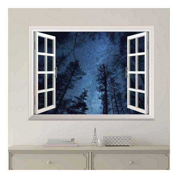 wall26 - Modern White Window Looking Out Into The Bright Blue Starry Sky - Wall Mural, Removable Sticker, Home Decor - 24x32 inches