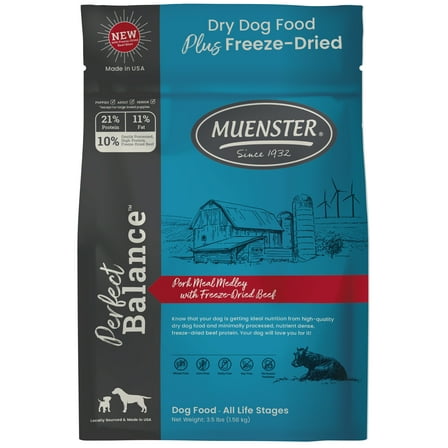 Muenster Perfect Balance Pork Kibble and Freeze-Dried Beef Bites Dog Food, All Life Stages, 3.5 lb Bag