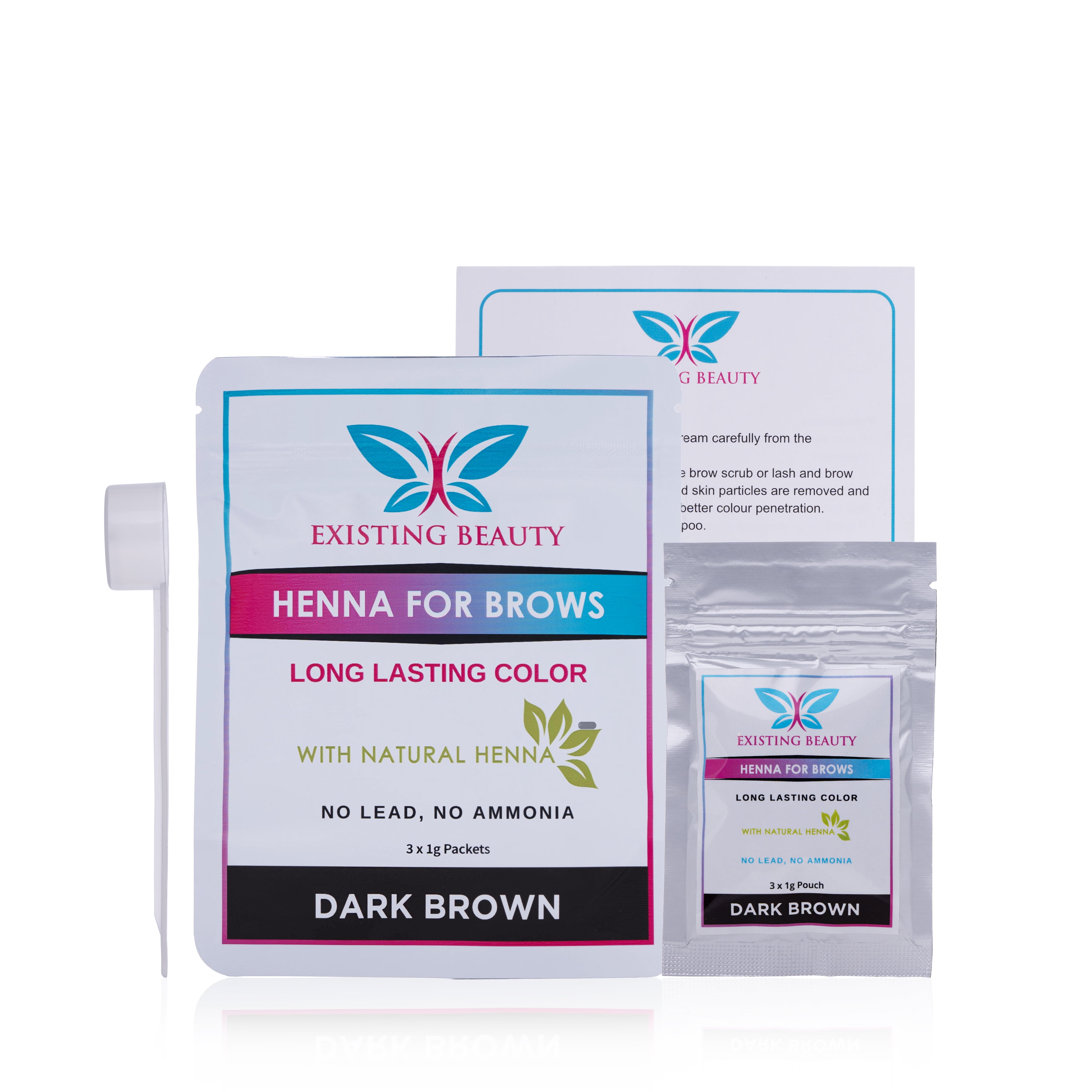 Existing Beauty Dark Brown Eyebrow Henna for Eyebrow Color- Professional Henna Brow Tint Kit Including Use Instructions and Mixing Bowl 3x 1g Packets Brow Dye