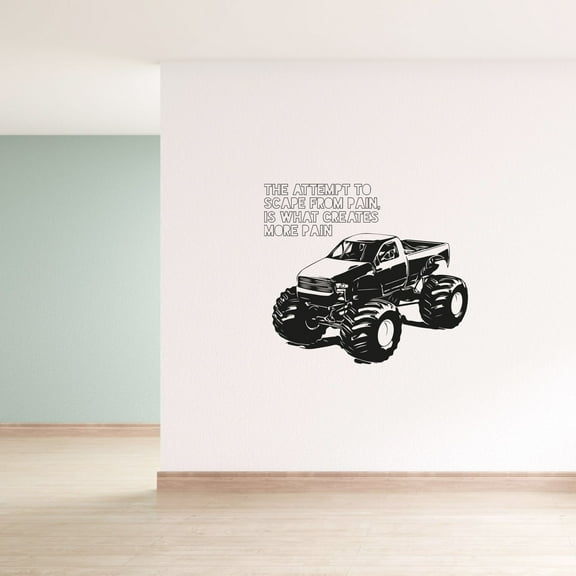 More Pain Life Quote Quotes Monster Truck Toy Car Wall Sticker Art Decal for Girls Boys Room Bedroom Nursery Kindergarten House Fun Home Decor Stickers Wall Art Vinyl Decoration Size (20x20 inch)