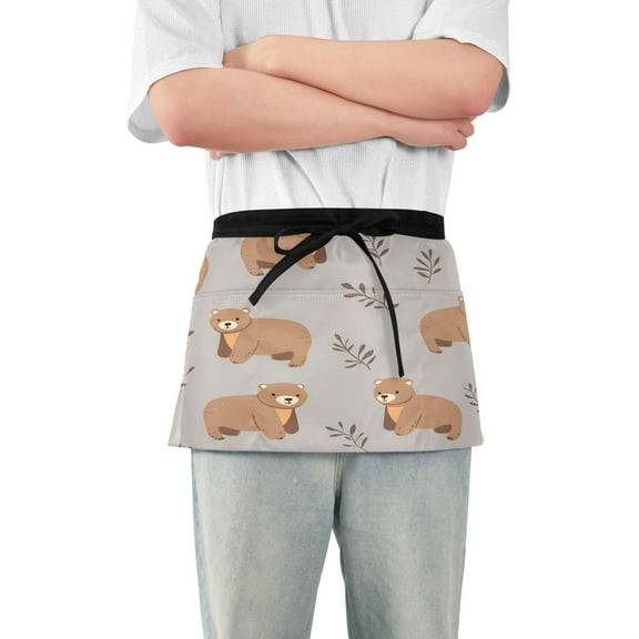 Yayeee Waist Apron with Pockets for Cooking Waterproof Half Server Aprons, Cartoon Bear