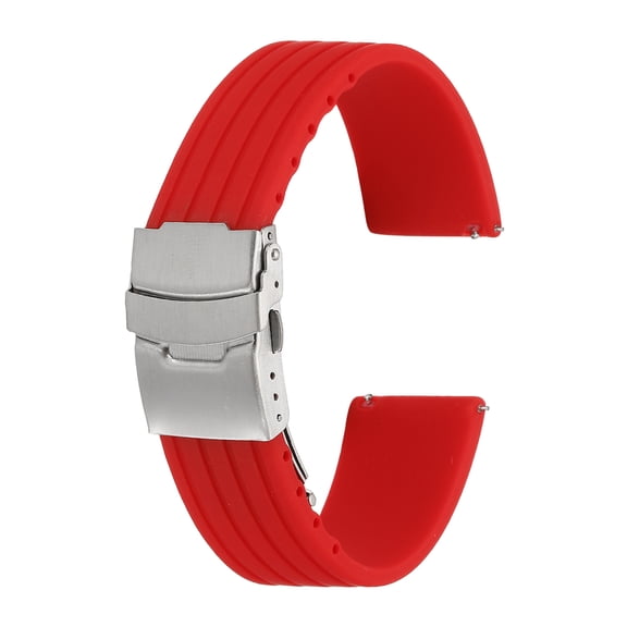 Uxcell Silicone Watch Bands 22mm Width Soft Quick Release Rubber Watch Bands with Silver Snap Buckle for Men Women, Red