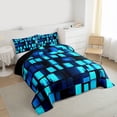 thumbnail image 3 of Feelyou Cartoon Pixelate Miner Full Size Comforter Sets, Blue Square Abstract Bedding Comforter Set, Fashion Honeycomb Reversible Bedding Sets, Breathable Home Decor, 3pcs, 3 of 8