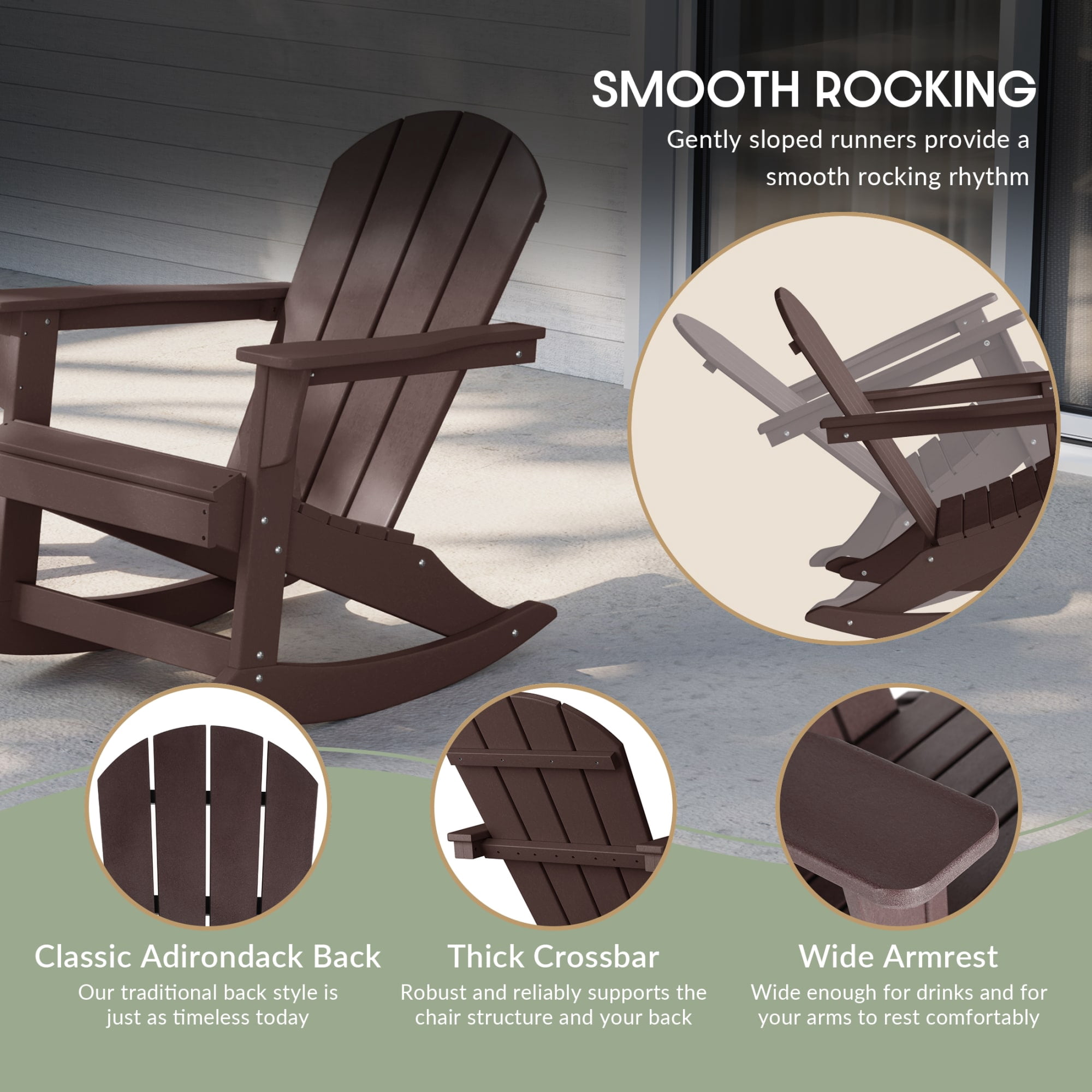 WestinTrends Malibu Outdoor Patio Porch Rocking Adirondack Chair (Set of 2), Dark Brown