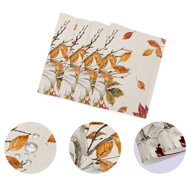 Thanksgiving Pumpkin Maple Placemat Set, Absorbent Microfiber Kitchen Drying Mat, Fall Harvest Table Placemats, Reversible and Multi-Use Home Decor, Easy to Clean and Store