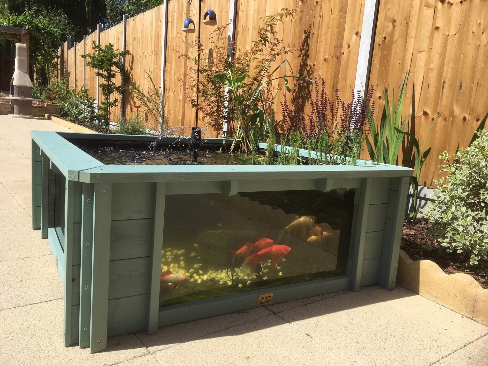 Raised Square Wood Pond with Large Windows Lotus Clear View Garden Aquarium in Green - 172 Gallons