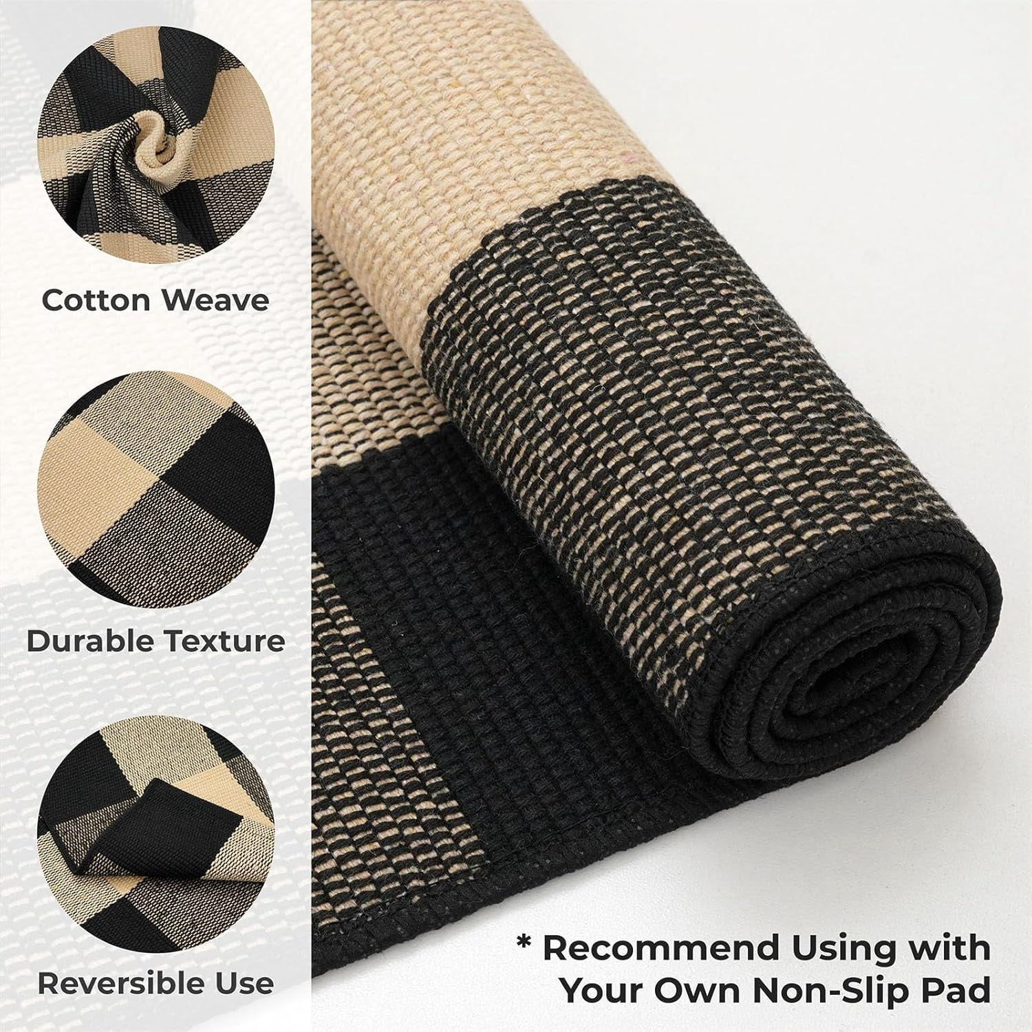 HearthHarmony Buffalo Plaid Area Rugs 2x3 Ft Brown and Black Checkered Rugs Washable Front Door Mat Hand Woven Cotton Outdoor Small Rug for Front Porch Kitchen Entryway Patio Bathroom
