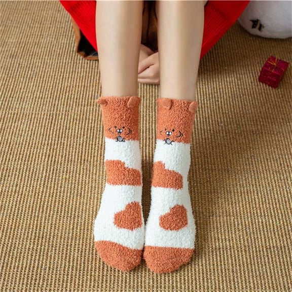 Harpily Ankle Socks for Women Winter Keep Warm Loose Comfortable Coral Velvet Socks Christmas Stockings for Colorful Holiday Gifts