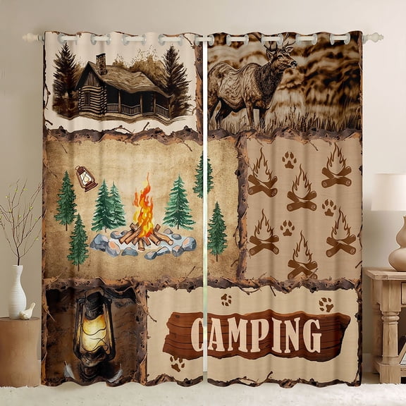 Castle Fairy Female Men Happy Camping Curtains Pack of 2 (42x84 Each),Adventure Theme Curtains Blackout,Vintage Cottage Bedroom Curtains,Microfiber Bedroom Decor