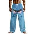 thumbnail image 2 of Ceisia Men's Fun Cartoon Annoyed Face Print Loose Casual Pants with Elastic Drawstring Waist Sky Blue XXXXL Gifts, 2 of 3