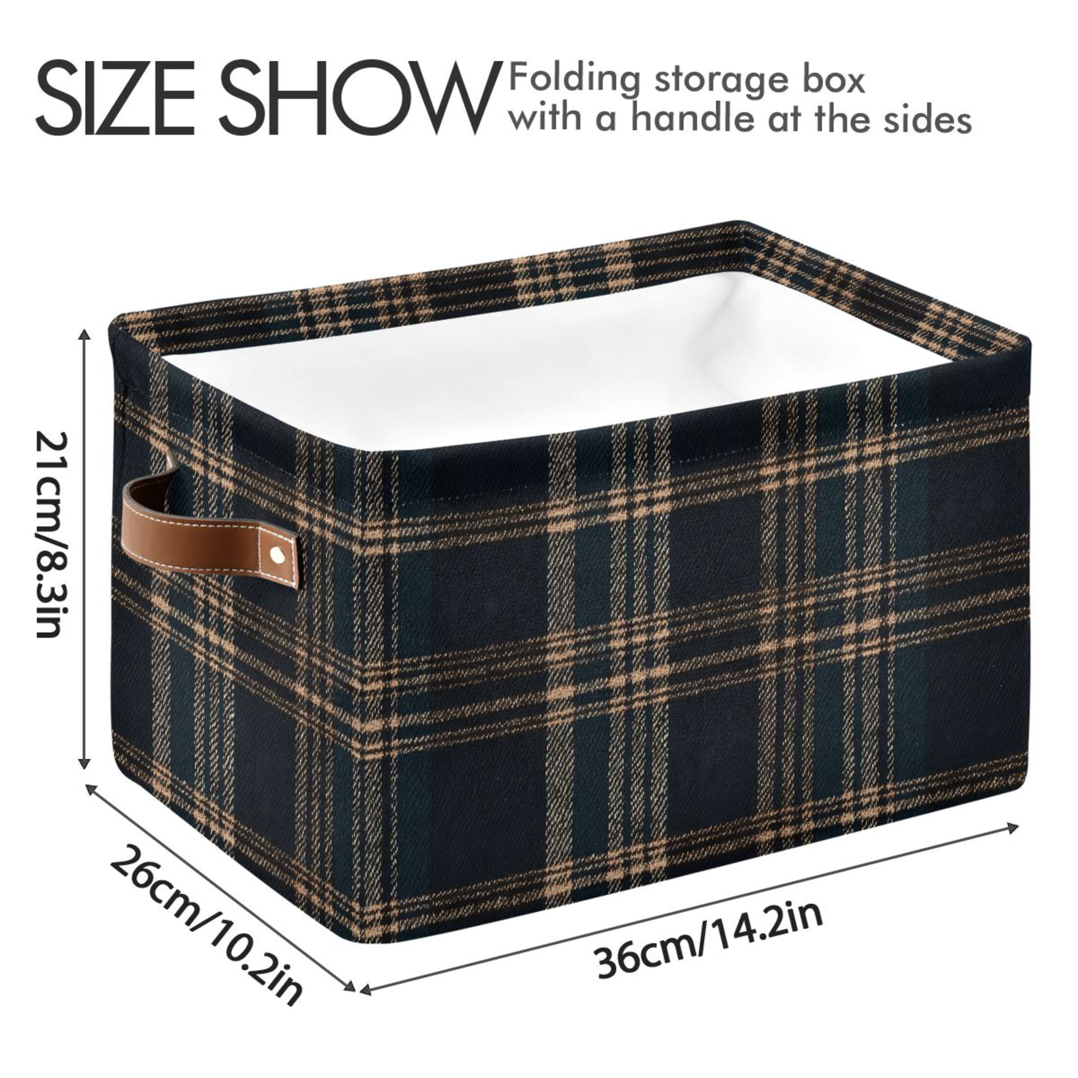 2 Pack Storage Bins with Handle Fabric Organizer Basket Foldable Box Dark Green Brown Tartan 14.2x10.2x8.3