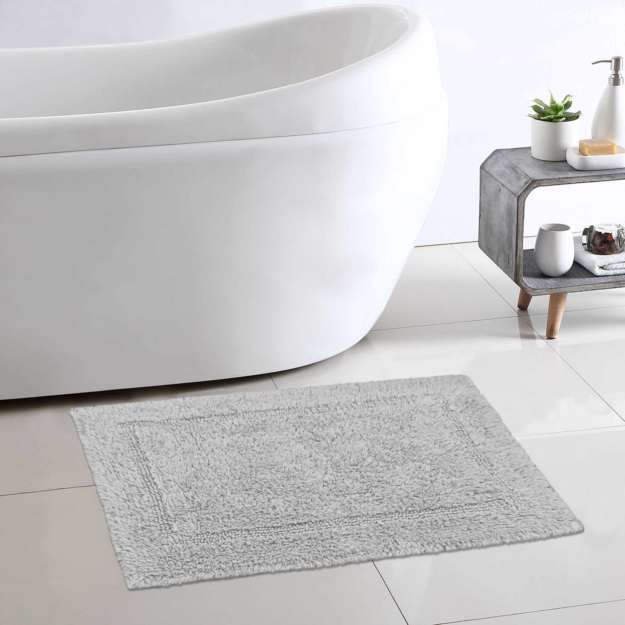 Better Homes & Gardens Cotton Reversible Bath Rug, 17 x 24 in, Soft Silver