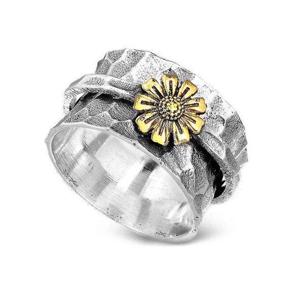 Retro Spinner Ring Fidget Anti Anxiety Rings Band Cute Vintage Daisy Sunflower Rings For Women Girl Jewelry Gifts