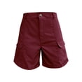 thumbnail image 4 of Fnooota Bermuda Shorts for Women, Relaxed Fit Summer Multi-pocket Straight-leg Womens Cargo Shorts Wine Size M, 4 of 8