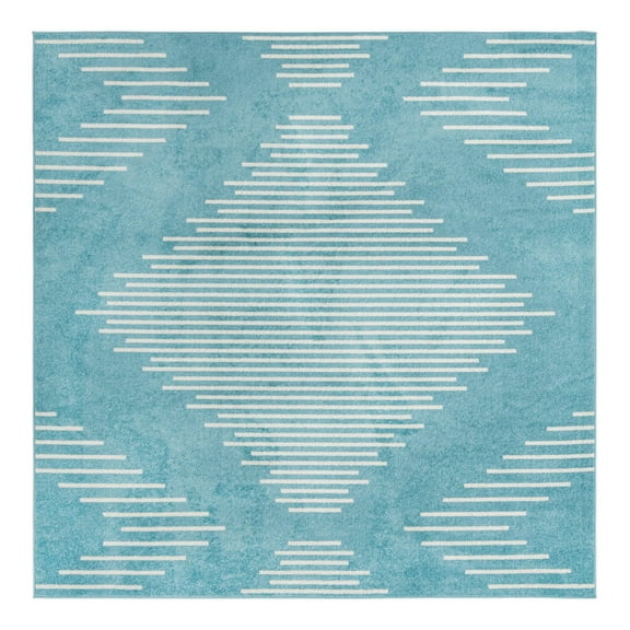 Unique Loom Kai Collection Area Rug - Warrior (10' Square Light Blue/Ivory)