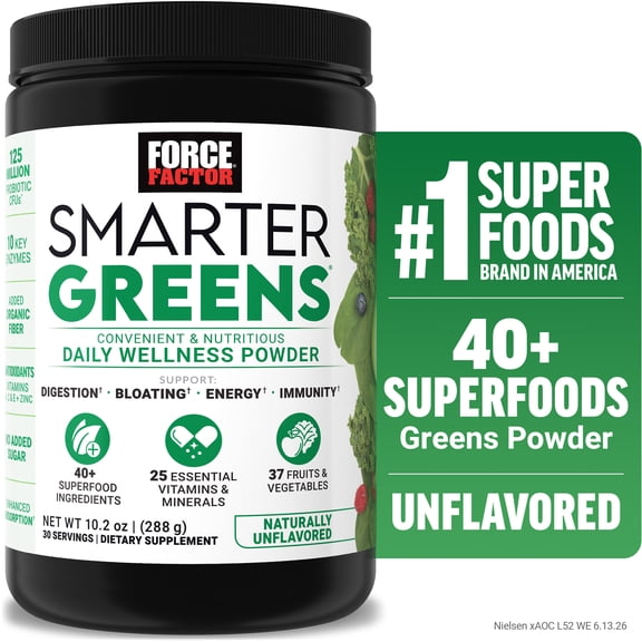 Force Factor Smarter Greens Daily Wellness Greens Powder for Gut Health and Energy, 30 Servings