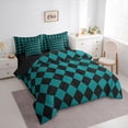 thumbnail image 3 of Homewish Classic Check Pattern 7-Piece Bedding Comforter Set,Geometric Rhombus Print King Bedding Sets,Green Black Bed Sheets For Kids,Super Cozy Room Decor Reversible, 3 of 8