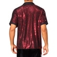 thumbnail image 3 of INSPIRE CHIC Sequin Polo for Men's Contrast Color Collar Short Sleeved Party Disco Polo Shirts M Red, 3 of 4