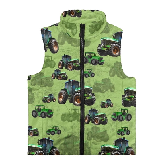 chaqlin Tractor Fleece Vest for Boys Casual Sleeveless Stand Collar Jacket Kids Full-Zip Vests Coat Fashion Y2K Sports Outerwear with Pockets