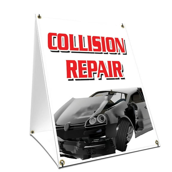 A-frame Sidewalk Collision Repair Sign With Graphics On Each Side | 18" X 24" Print Size