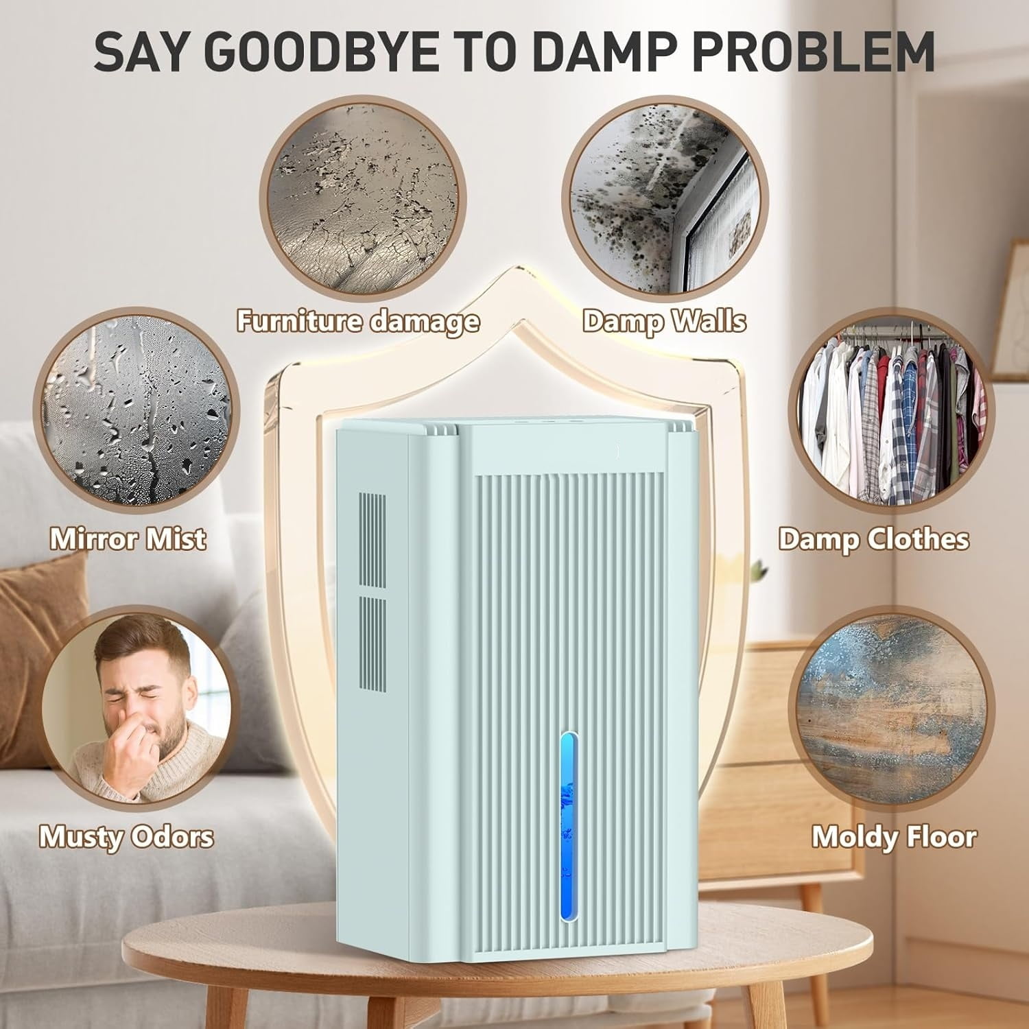 Dehumidifier,95OZ Dehumidifier for Home 1000 Sq.Ft - Quiet with Auto Shut Off & Relaxing 7 Color Ambient Light,Ideal for Livingroom, Bedroom, Basement(Pale Turquoise)