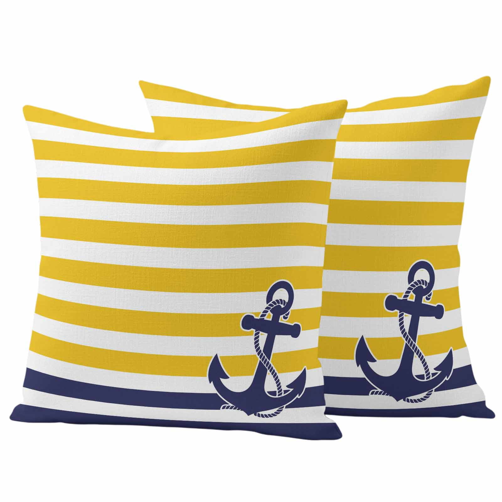 Pack of 2 Outdoor Pillow Covers 26x26 Inch Waterproof Yellow Striped Throw Pillow Covers,Decorative Couch Pillow Case Sham Navy Blue Nautical Anchor Geometric Patio Garden Pillowcases Cushion Covers