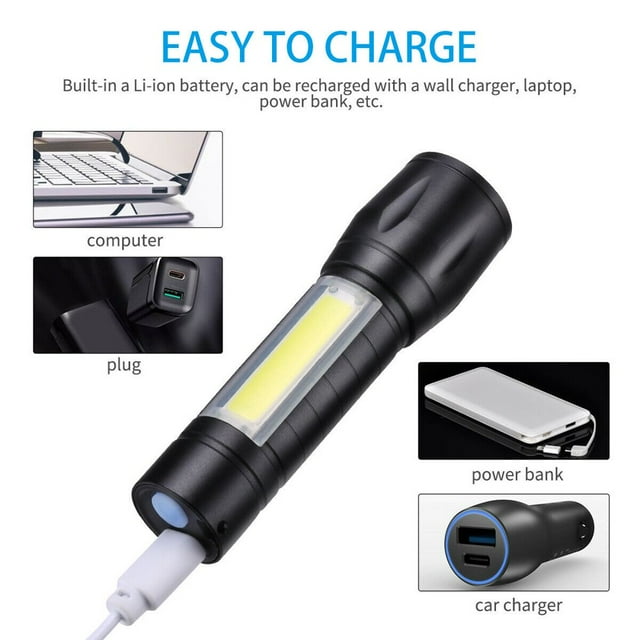 Flashlight Rechargeable Bright LED Tactical Flashlight 3 Modes Zoomable Waterproof Pocket Flashlight for Pet Stains Detection