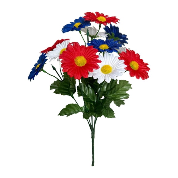 RZDLIZJ 1 Pcs 4th of July Artificial Flower, Artificial Daisy Flowers Patriotic Memorial Bouquet Red White and Blue Flowers Silk Flowers Arrangement for Home Party Centerpiece Vase Decor