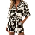 thumbnail image 2 of ClodeEU Women's Striped Notch Collar Button 3/4 Sleeve Romper with Belt,Casual Jumpsuit Shorts Gray,Womens Plus S, 2 of 6