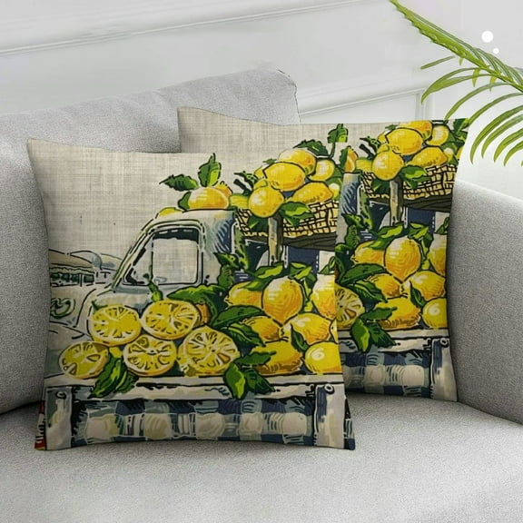 Acheng Watercolor Lemon Truck Lumbar Throw Pillow Cover,Spring Summer Holiday Party Cushion Case Decoration for Sofa Couch 2 pcs White