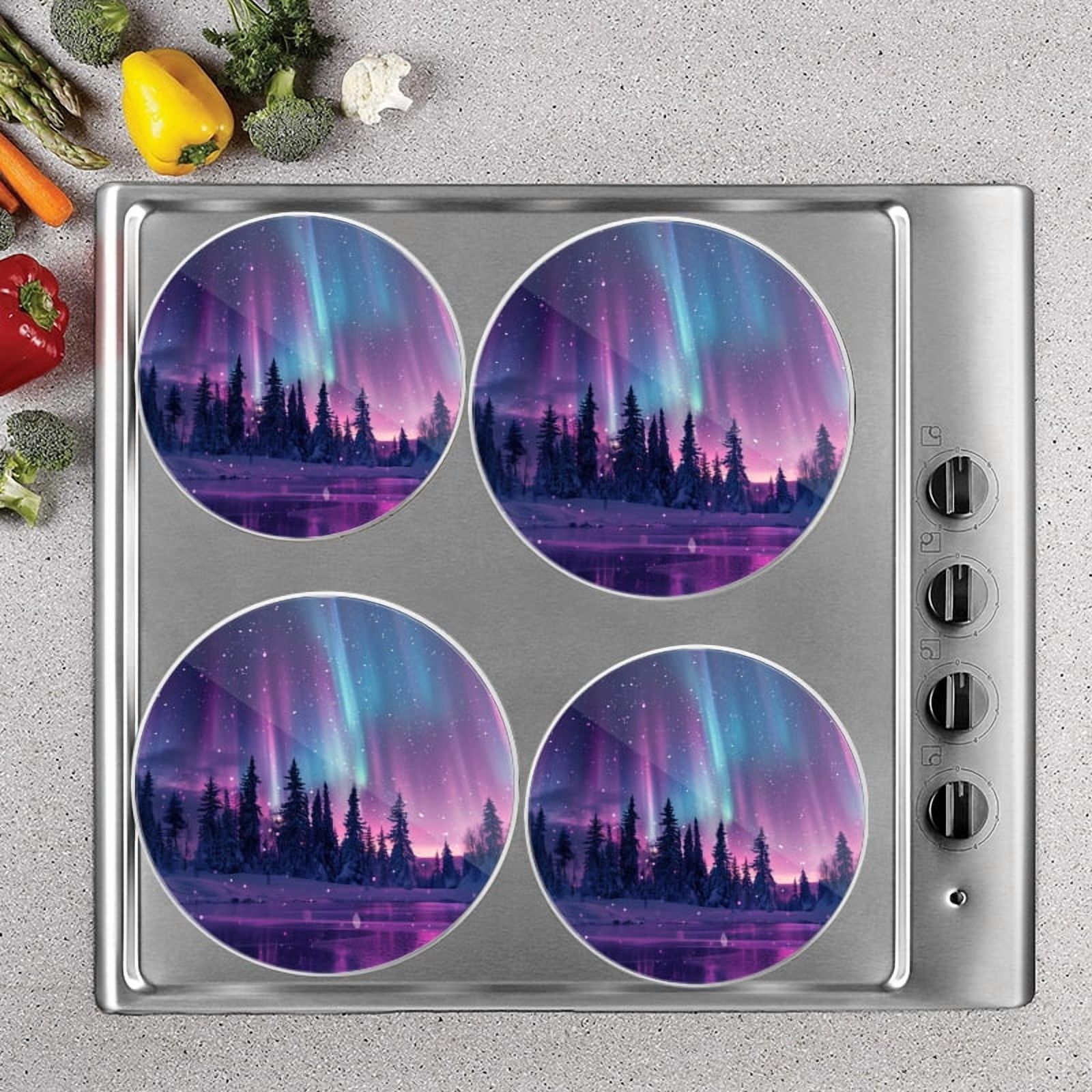 Bahomeck Electric Stove Burner Covers Set Of 4,Beautiful Northern Lights Display Over The Snowy Forest Metal Gas Stove Burner Covers,Protecting Gas Stoves,8 Inch And 10 Inch
