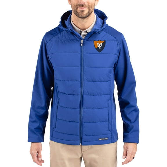 Men's Cutter & Buck Blue Illinois Fighting Illini Evoke Hybrid Eco Softshell Recycled Full Zip Hooded Jacket
