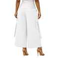 thumbnail image 4 of Karymi Women's Shorts Elastic High Waist Cargo Capri Pants, Wide Leg Cropped Trousers with Ribbon Detail and Pockets, Casual Solid Culotte Pants Women's Clothing, 4 of 7